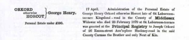 George Henry Orkord's estate record