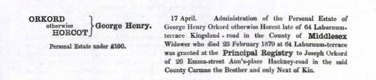George Henry Orkord's estate record George Henry Orkord's estate record